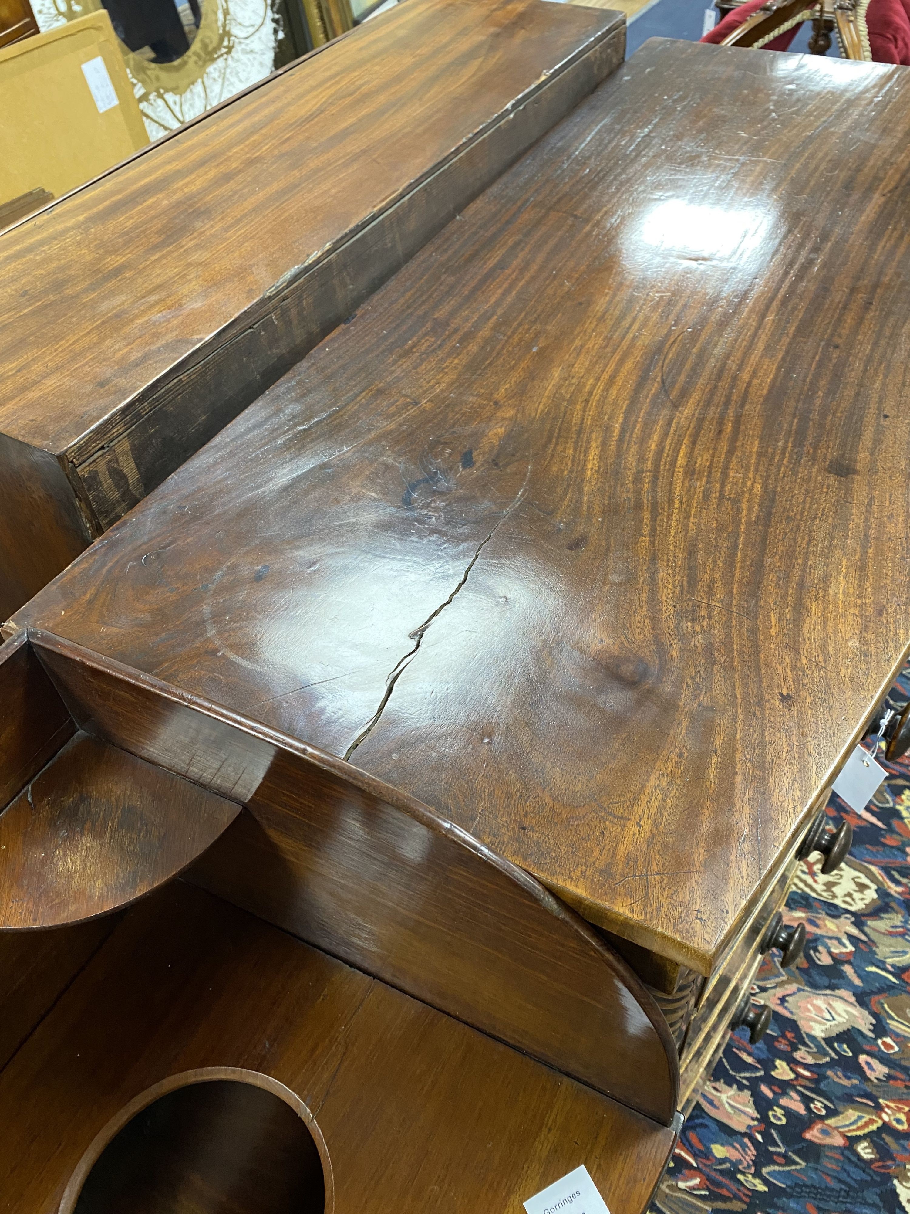 An early Victorian mahogany bow fronted chest of drawers, width 108cm, depth 51cm, height 102cm